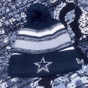 Dallas Cowboys Navy Blue and Gray Pom-Pom Beanie